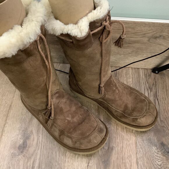 UGG Suburb Brown Suede Mid Calf Boot Womens 9 Leather Shearling Fur 5123 - Picture 2 of 8